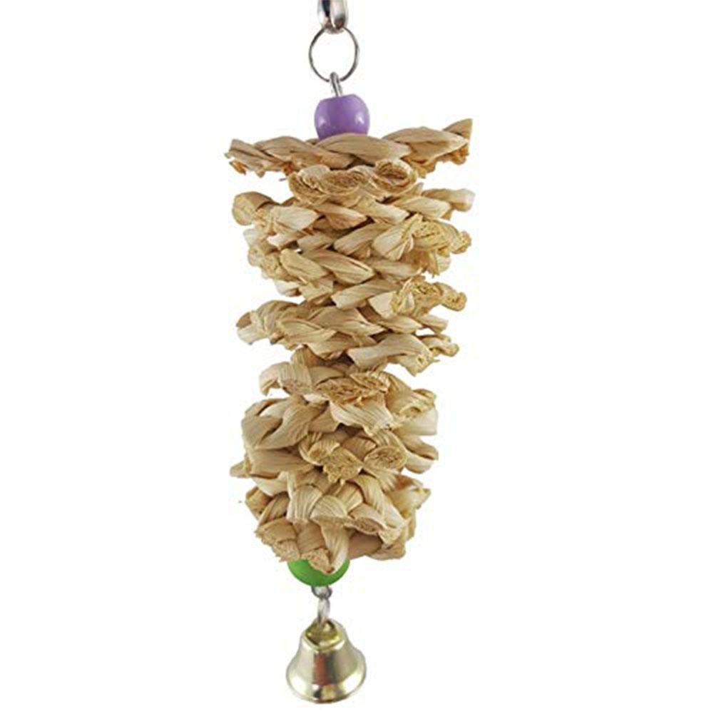 Bird Parrot Toy With Bell Natural Wooden Grass Bite Hanging Cage - Image 5
