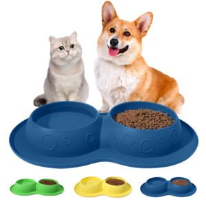 Custom Non Slip Waterproof Silicone Water Food 2 In 1 Mat Pad Pet Bowls