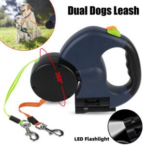 Retractable  Reflective Dual Pet Leash Lead 360 Swivel
