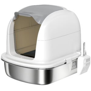 pawhut-stainless-steel-cat-litter-box-with-lid