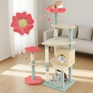 61-inch-multi-level-aesthetic-floral-kitten-tower-with-flower-shaped-padded-perch