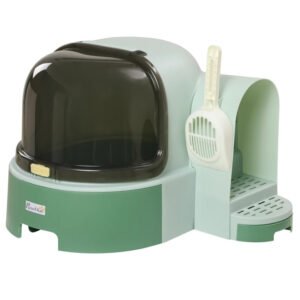 cat-litter-box-easy-to-clean-open-with-scoop-green