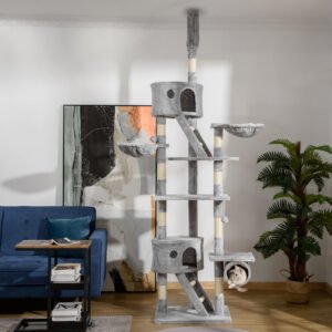 Floor Standing Cat Tree 94.5-10.25 Inch Height Adjustable Cat Climbing Tower, Apartment Hammock